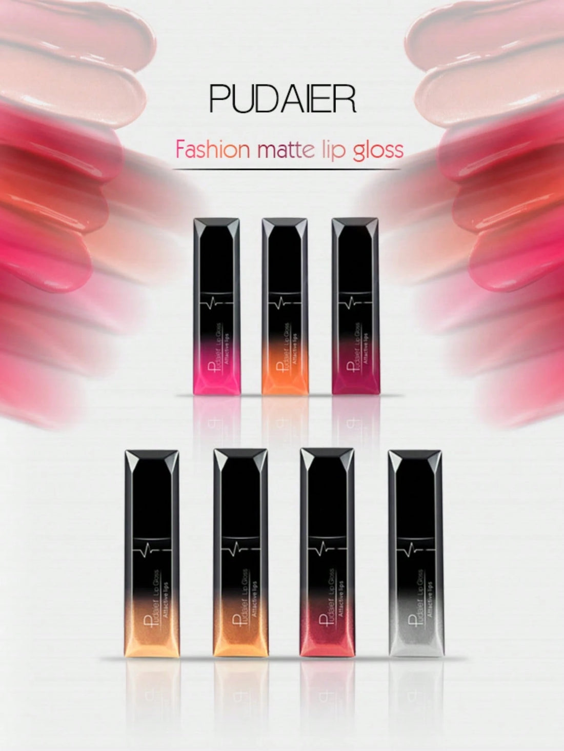 Pudaier fashion matte lip gloss with gradient colors on a white background