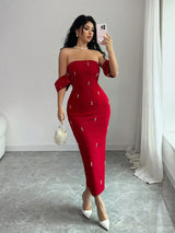 SHEIN Rafferiza Red Women's Simple Stretch Base Slim Pearl-Decorated Buttons Women Casual Club Business00