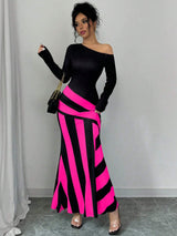 SHEIN Raffinéa Oblique Shoulder Ruched Waist Fishtail Design Sexy Women Dress Maxi Women Outfit