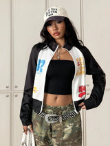 SHEIN StreetHx Women's Contrast Color Patchwork Logo & Racing Element Print Sweatshirt Fall Cloth For Women1