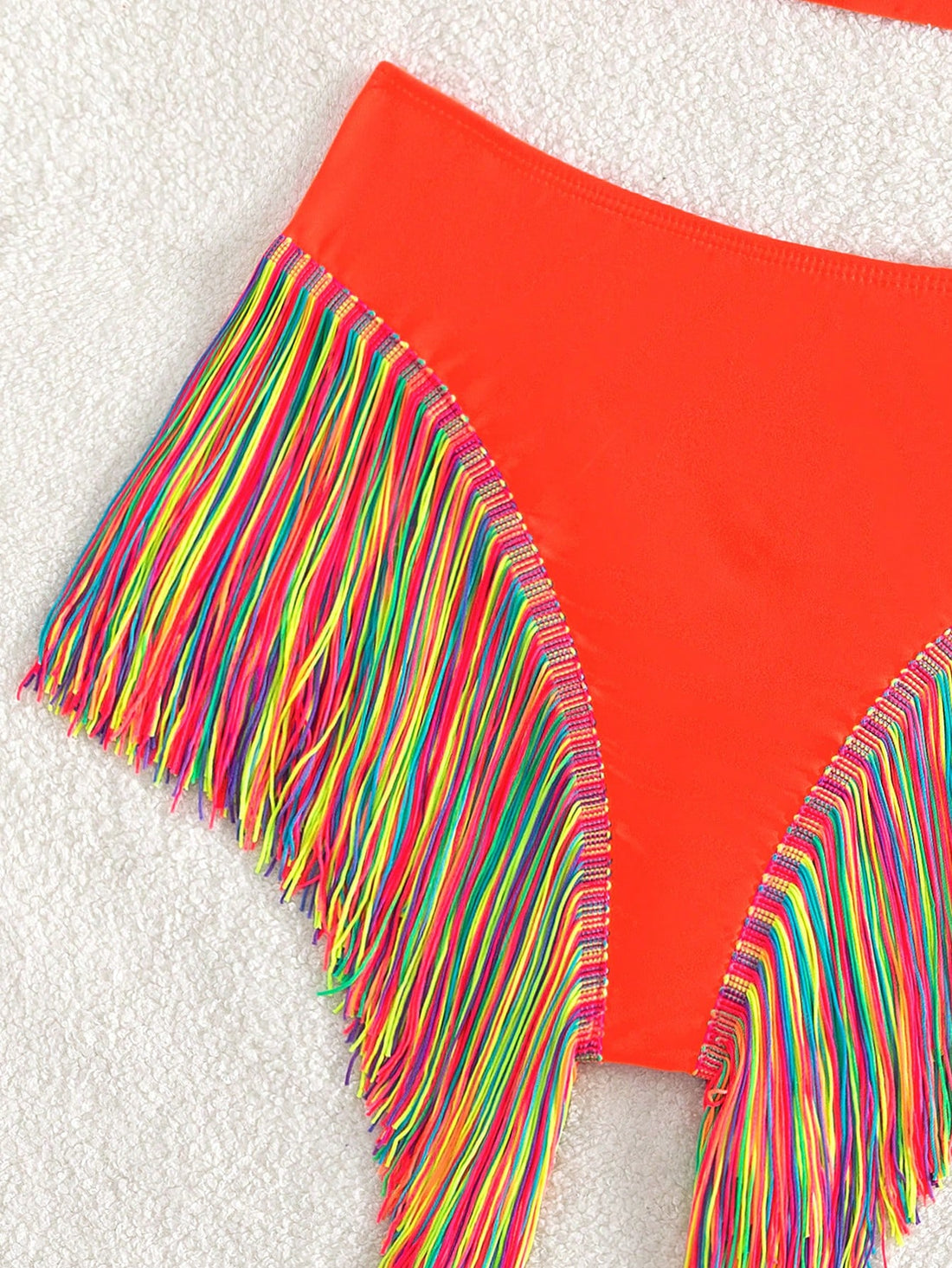 SHEIN Swim Orange Asymmetrical Cut Out Fringe High Waist Bikini Set