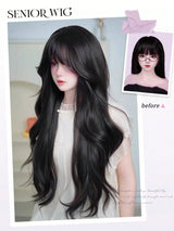 SHEIN Synthetic Wig Women's Full Head Set Style Long Curly Hair With Big Waves Fluffy Natural Hair Air Level Bangs Daily0