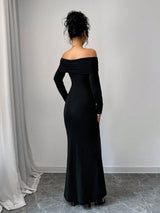 SHEIN Unity Black Off Shoulder Ruched Mermaid Hem Bodycon Maxi Dress