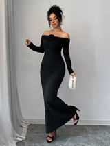 SHEIN Unity Black Off Shoulder Ruched Mermaid Hem Bodycon Maxi Dress