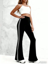 SHEIN Women's High Waist Elastic Lifting Fitness Yoga Leggings, Pants, Wide Leg Pants, Contrast Stripe Sweatpants0