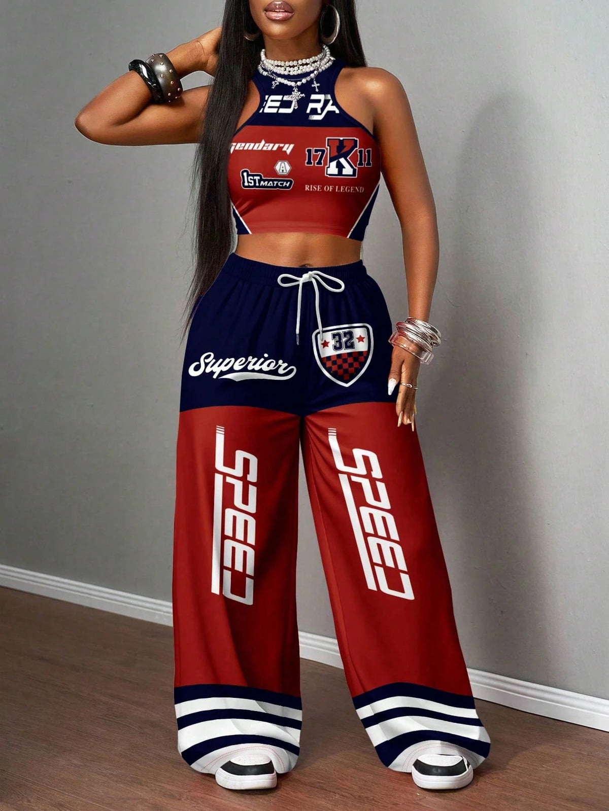 SHEIN laydiva 2pcs/Set Women Casual Street Style Tight Camisole And Loose Pants Suit0