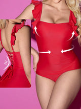 SHEIN 1pc Women Tummy Control Ruffle Trim Swimsuit