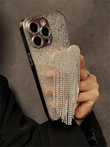 SHEIN Valentines Sequins 2000s Fashion Silver Y2k Luxurious Electroplated Glitter & Rhinestone Heart Tassel Phone Case