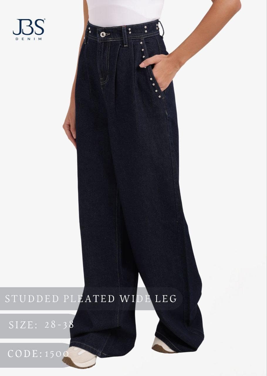 Studded pleated wide leg