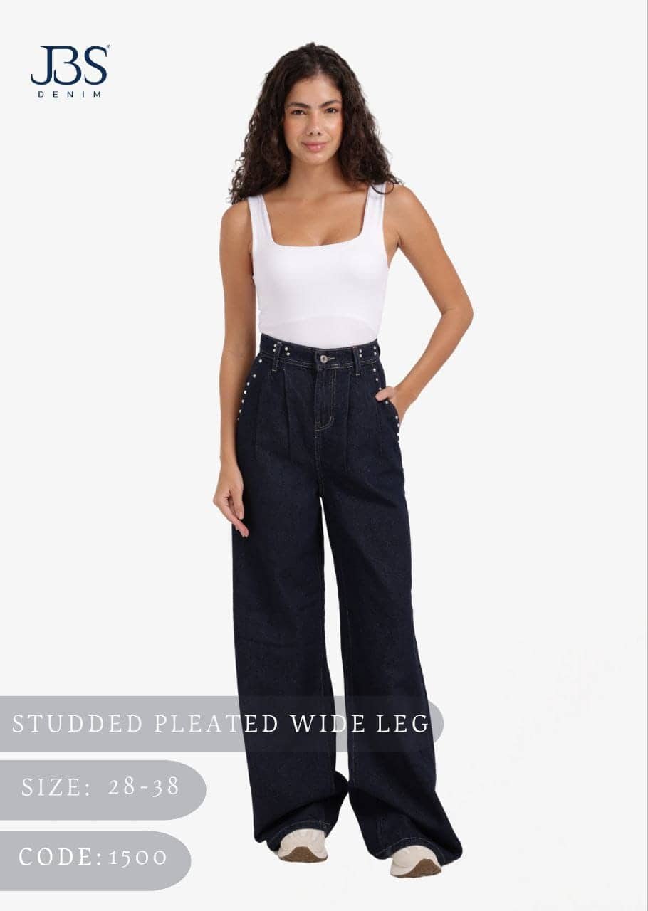 Studded pleated wide leg