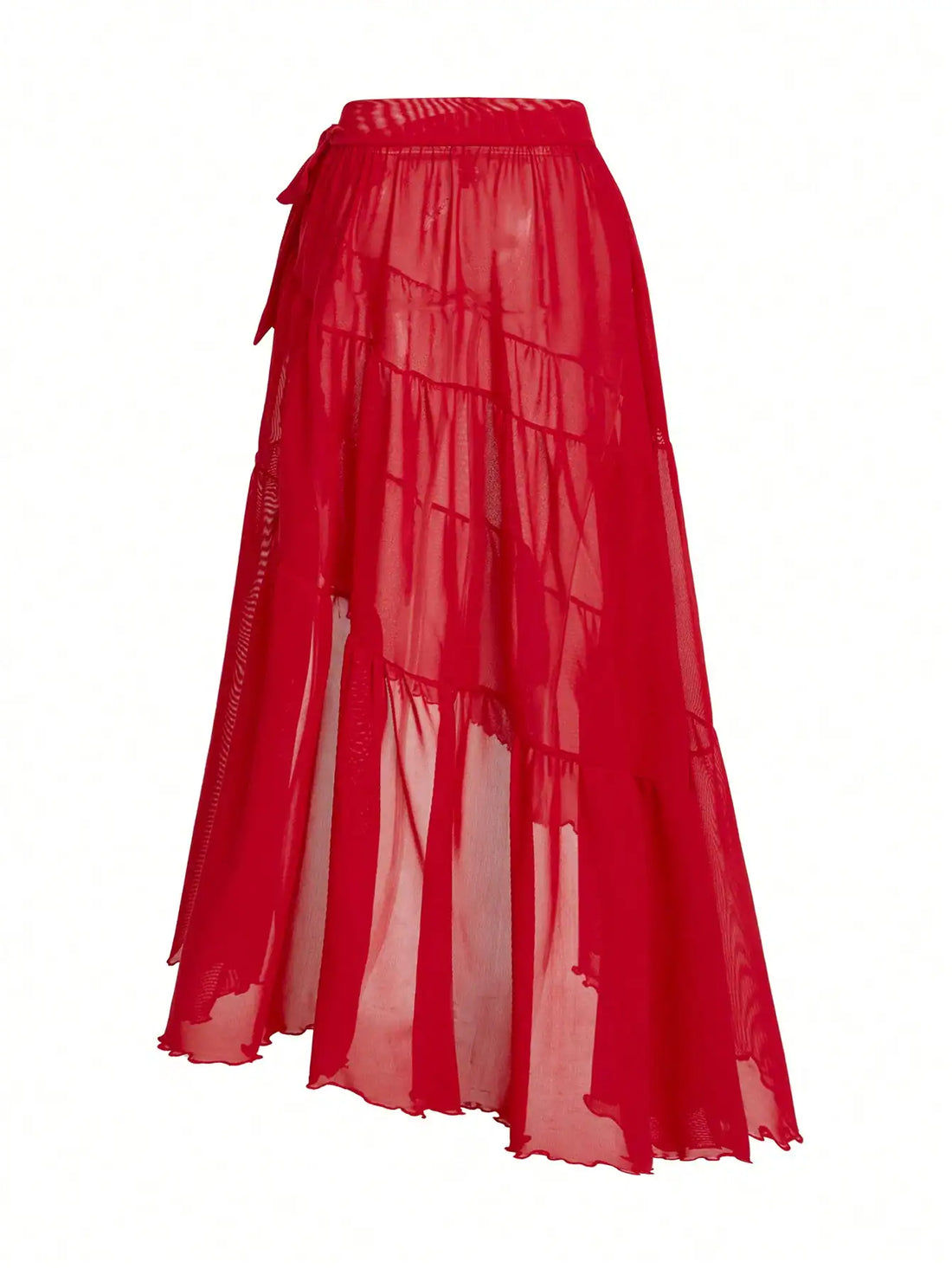 SHEIN Swim Oasis Red 3D Floral Halter Backless Swimsuit with Chiffon Skirt
