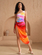 SHEIN Swim Oasis Neon Gradient Tie Dye Asymmetrical Twist Swimsuit