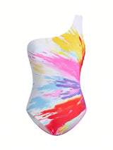 SHEIN Swim Oasis Neon Gradient Tie Dye Asymmetrical Twist Swimsuit