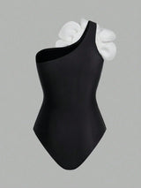 SHEIN Swim Oasis Multicolor 3D Rose Rhinestone Asymmetric One-Piece Swimsuit