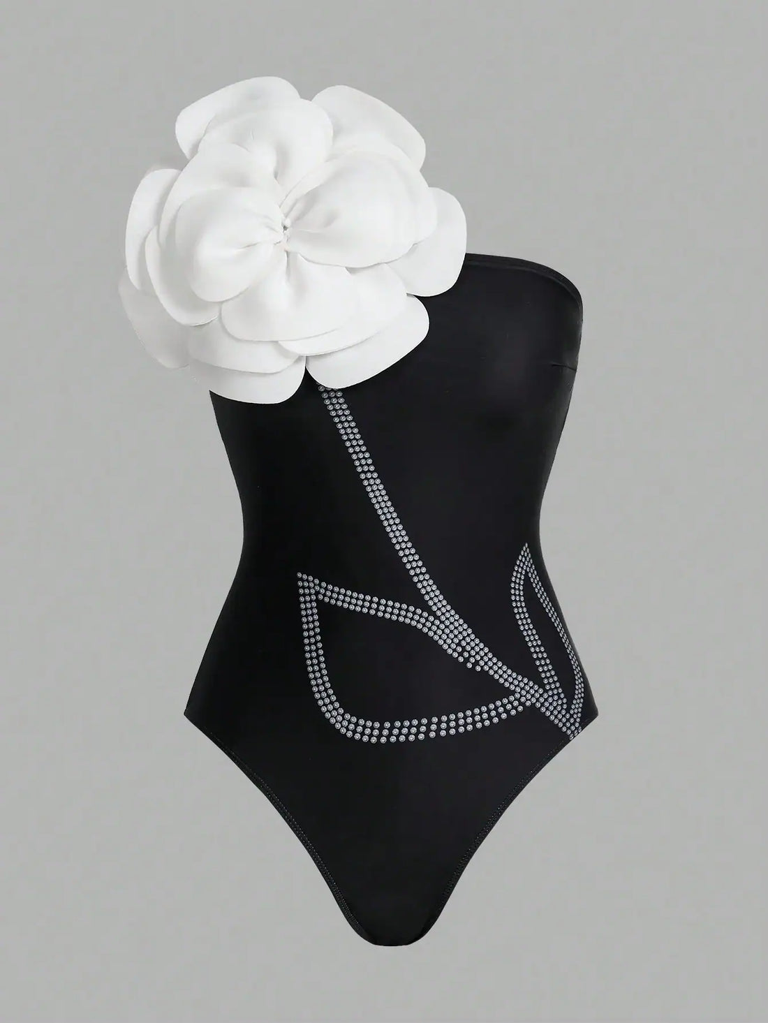 SHEIN Swim Oasis Multicolor 3D Rose Rhinestone Asymmetric One-Piece Swimsuit