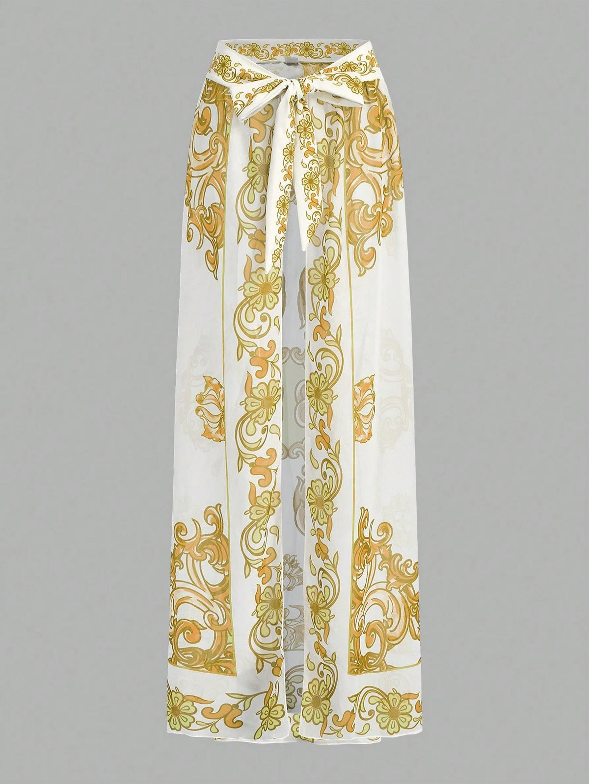 SHEIN Swim Oasis Yellow Baroque Print Bikini Set with Cover-Up & Skirt