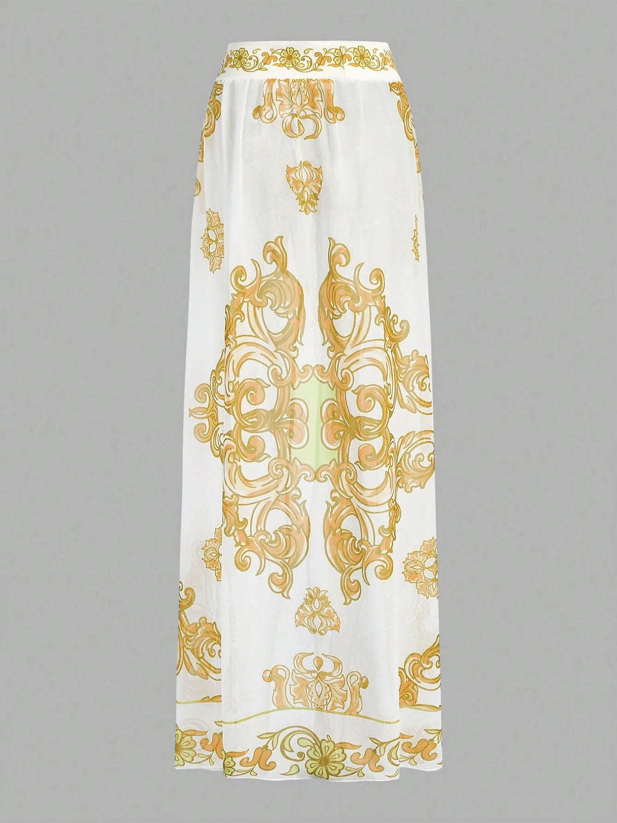SHEIN Swim Oasis Yellow Baroque Print Bikini Set with Cover-Up & Skirt