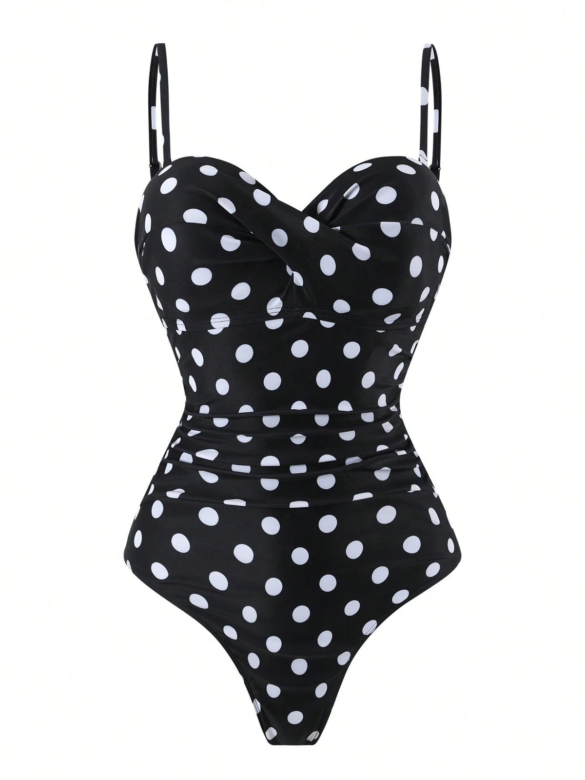 SHEIN Swim Oasis Black White Polka Dot Underwire Swimsuit with Skirt