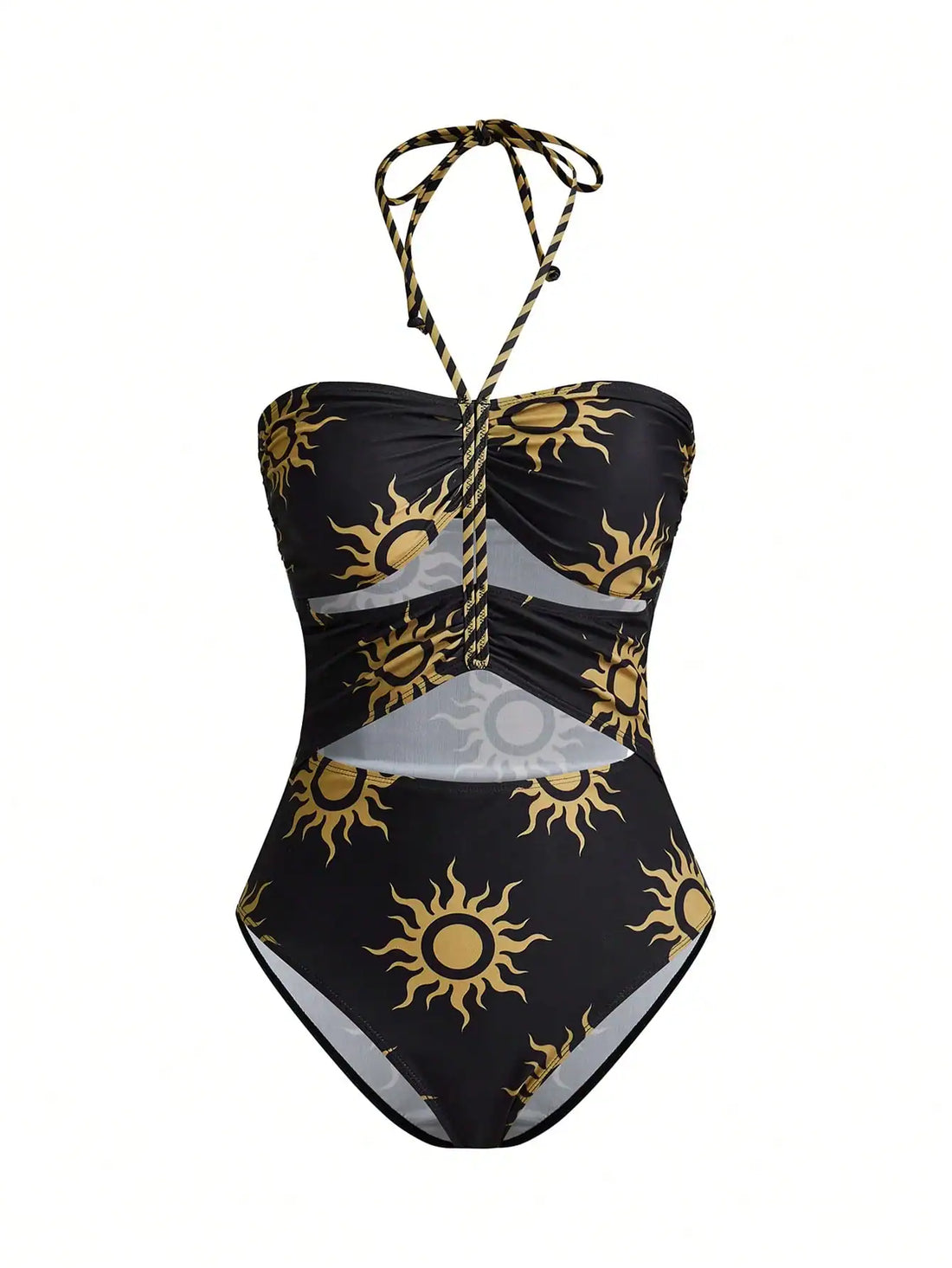 مايوه هالتر بطبعة شمس مع جيبة شبك طويلة – SHEIN Swim Oasis