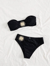 بيكيني أسود باندو غير متماثل بضهر مفتوح – SHEIN Swim SXY