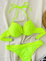 بيكيني نيون برقبة هالتر وربطة وسلك بوش أب – SHEIN Swim SXY