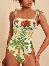 SHEIN Travachic Women's Tropical Print Halter One-Piece Swimsuit
