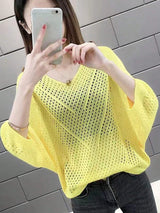 SHEIN Loose V-Neck Hollow Knit Shrug Cover Up