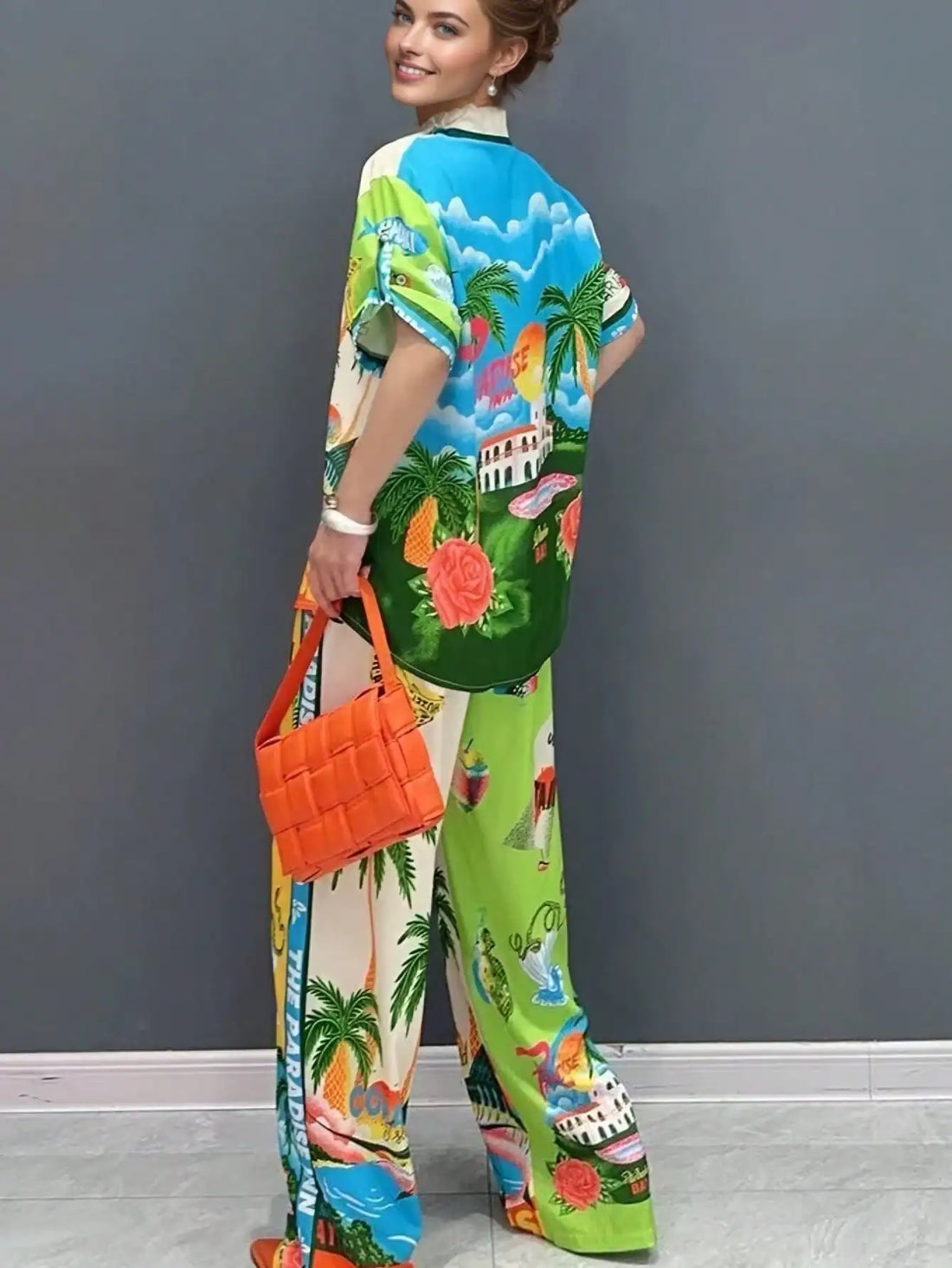 SHEIN Women's Boho Print Top And Pants Two Pieces Set, Casual Beach Style