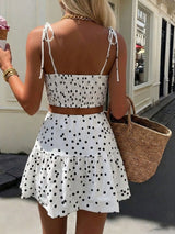 SHEIN Black & White Polka Dot Cami Top and Ruffle Mini Skirt Set
