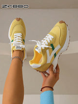 SHEIN ZKBBO Yellow Retro Lace-Up Flat Lightweight Sneakers