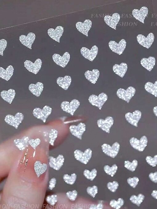 SHEIN 1 Sheet Silver Reflective Glitter Hearts Nail