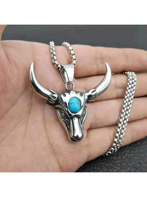 SHEIN 1pc Cool Bull's Head Shaped Zinc Alloy Necklace Pendant, Gift For Boyfriend, Brother, Men's Accessories