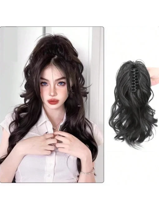 SHEIN 1pc Natural Curly Synthetic Hair Extension Clip For Ponytail & Bun With Hair Claw Design For Women's Hair Accessories, Fashion Claw Clip Casual