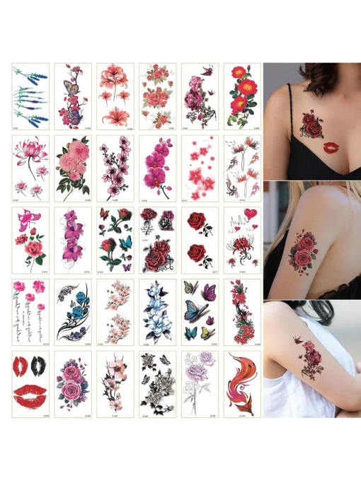 SHEIN 30Sheets Floral Pattern Waterproof Tattoo