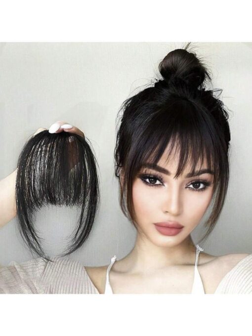 SHEIN Clip In Bangs Front Neat Black Bangs Hairpiece Synthetic