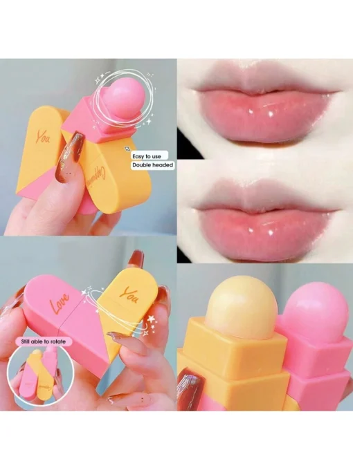 SHEIN Heart Shaped Dual-Headed Lip Balm, Moisturizing, Nourishing, And Smoothing Lip Lines