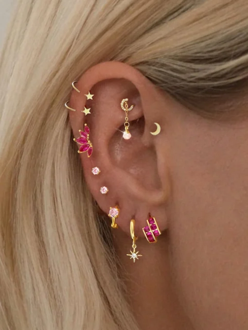 SHEIN 10pcs/Set Exquisite Rose Pink Earrings Including Studs