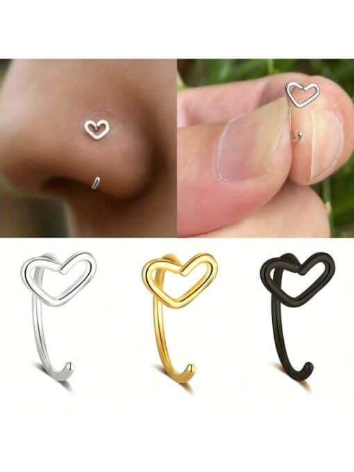 SHEIN 1PC Heart Nose Ring Stainless Steel Nose Piercing Body Jewelry Simply Style Daily Decoration