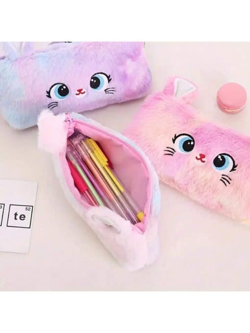 SHEIN 1 Piece Cartoon Plush Cat Pencil Case Storage Pencil Pouch