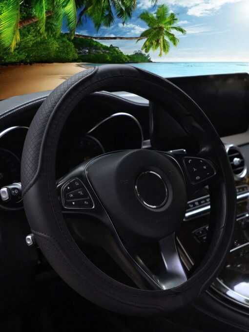 SHEIN 1pc 3d Embossed Leather Non-Slip Car Steering Wheel Cover