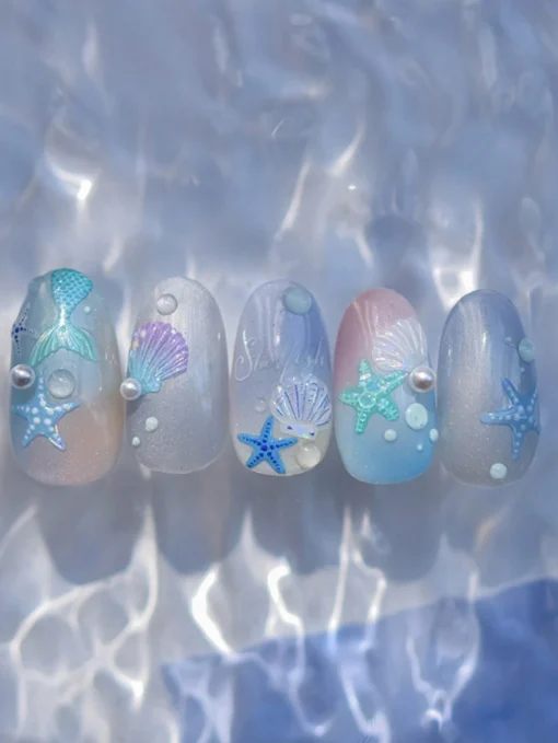 SHEIN 1pc 5D Press On Nails Ocean Bliss Nail Art Sitckers