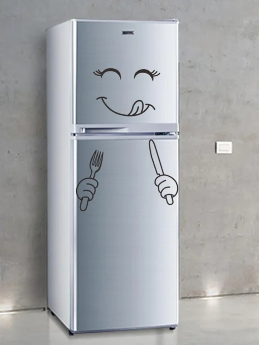 SHEIN 1pc Cartoon Graphic Fridge Sticker, Black PVC Self Adhesive Refrigerator Decal, For Kitchen Decor