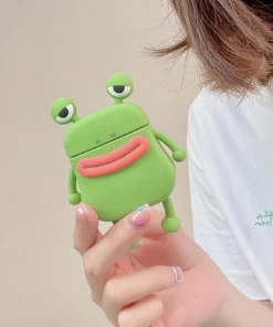 SHEIN 1pc Green Creative Cute Sausage Mouth & Cartoon Frog 3d Silicone Earphone Protective Case | جراب ايربودز