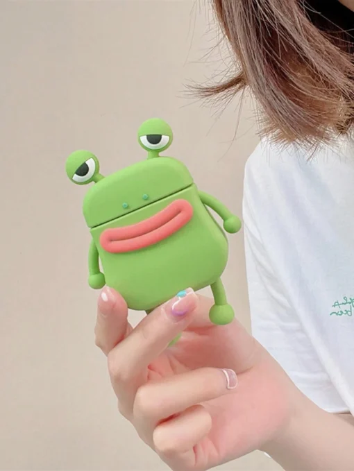 SHEIN 1pc Green Creative Cute Sausage Mouth & Cartoon Frog 3d Silicone Earphone Protective Case | جراب ايربودز