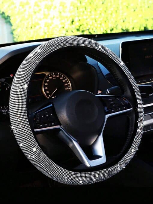 SHEIN 1pc Rhinestone Decor Car Steering Wheel Cover (silver)