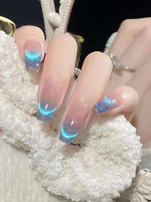 SHEIN 24pcs/Set Transparent Blue French Manicure Kit With Cat Eye Effect