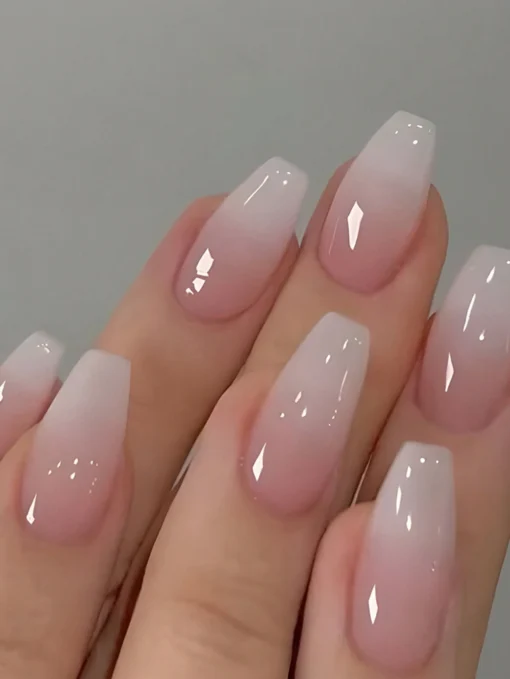 SHEIN 24pcs Short Coffin Shape Pink Gradual Change Jelly Pink