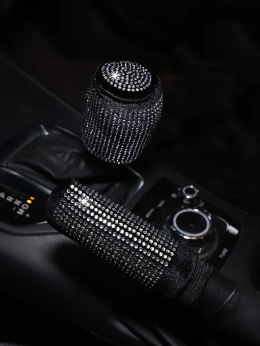 SHEIN 2pcs Rhinestone Decor Car Handbrake & Gear Shift Cover