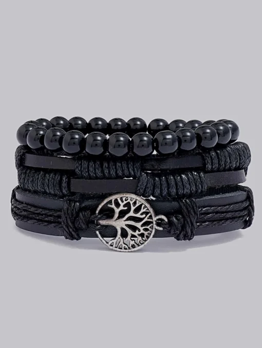 SHEIN 3pcs Men Tree & Bead Decor Bracelet