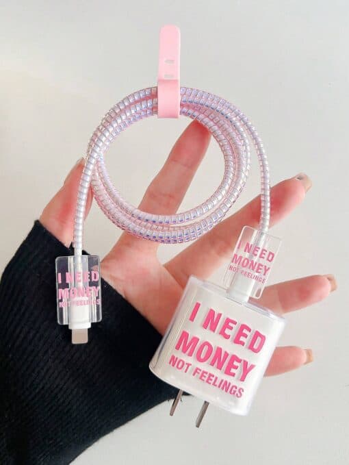 SHEIN 5pcs Pink Letter Dual-Sided Printed Data Cable Charging Head Protective Cover